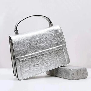 Alkeme Atelier Fire Flap Crossbody Handbag Silver Pineapple Leather Bag.
